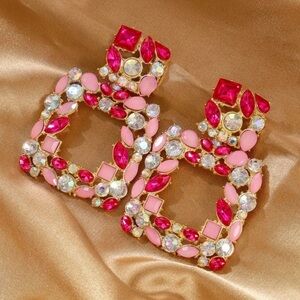 NEW❗️Elegant Pink and Red Gemstone Earrings. Luxury Trendy Earrings.